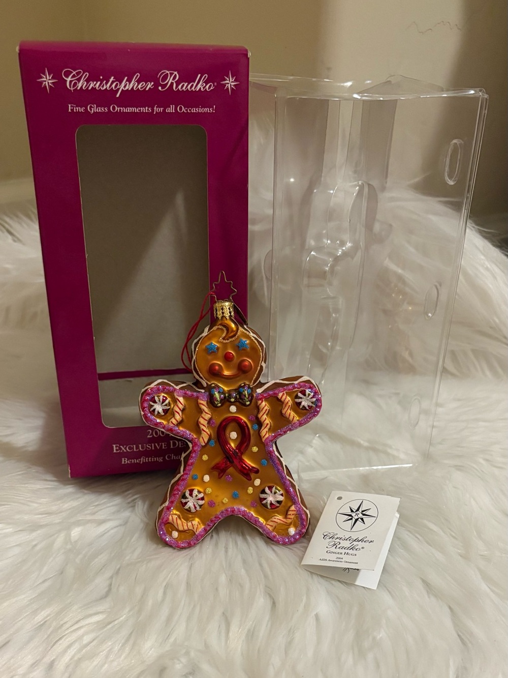 Christopher Radko Ginger Hugs Gingerbread Man Cookie Glass Ornament